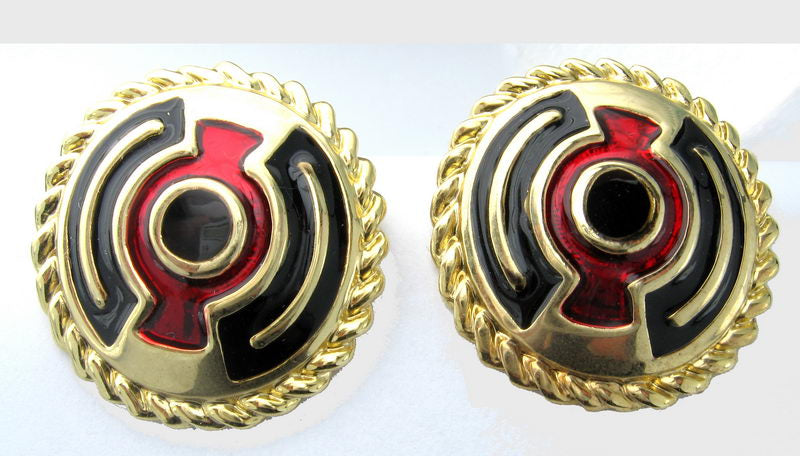 Earrings En. Gold/C Black & Red Inner