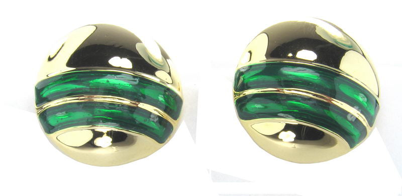 Earrings Gold. En/C Green Enamel
