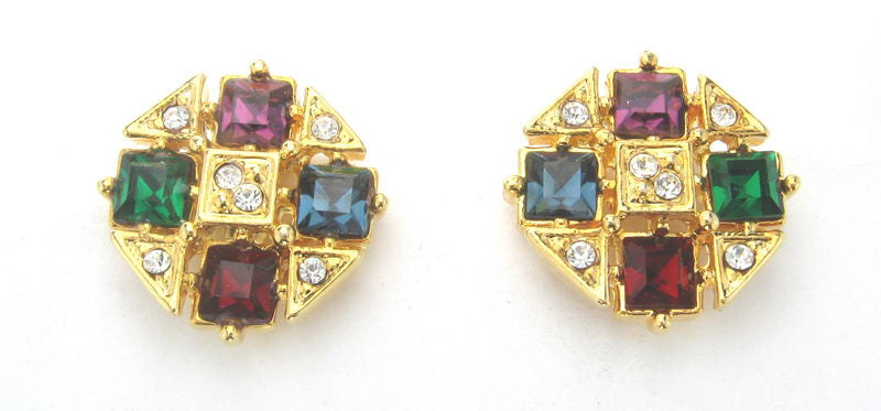 Earrings Mult Coloured Gold Clip