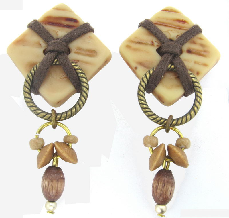 Earrings Wood & Plastic Clip On- Version 2