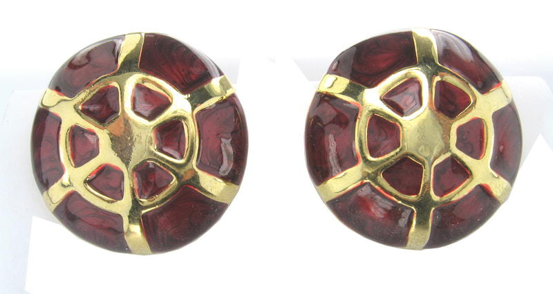 Earrings En. Gold/C Redish Brown Enamel
