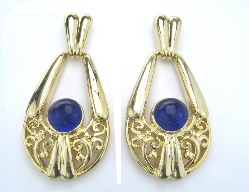 Earrings Rhodium. Gold Blue Stone