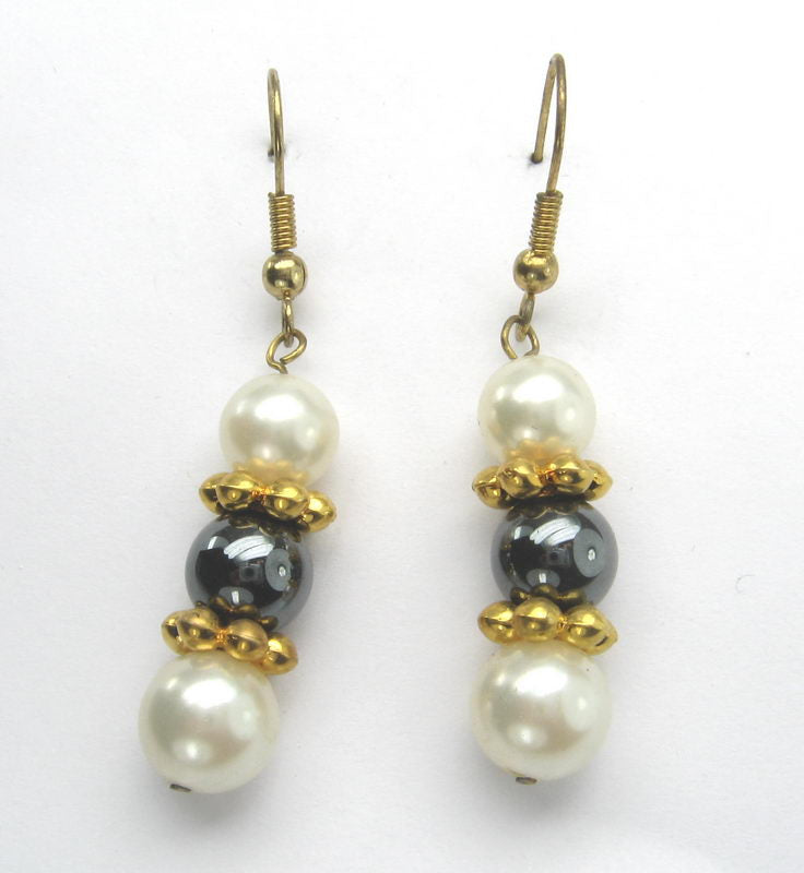 Earrings Pearl. Sp. Gold Hematine