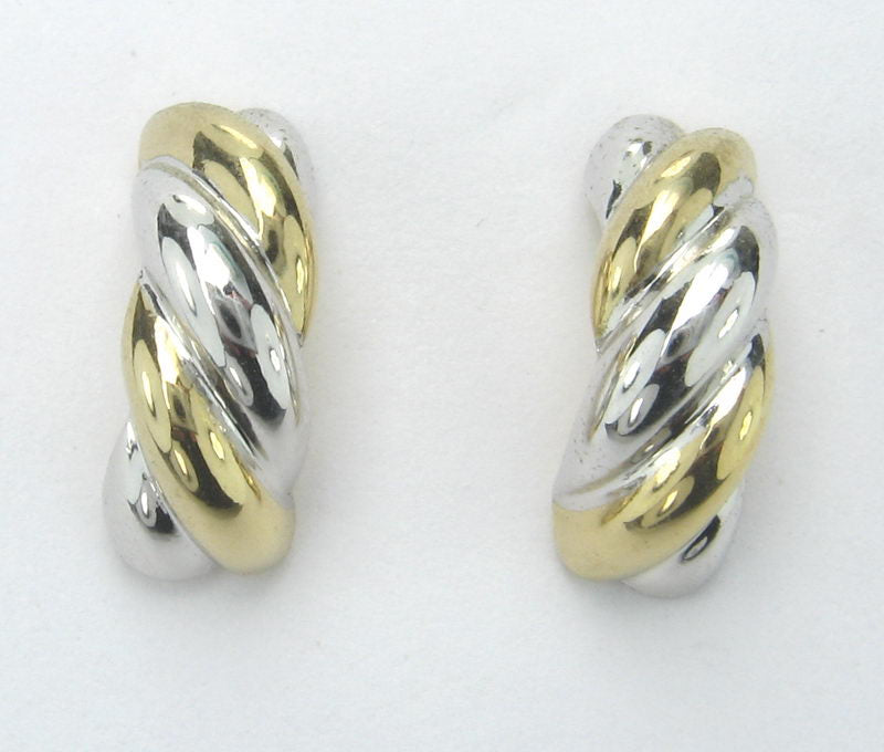 Earrings 2 Tone Twist Half Hoop