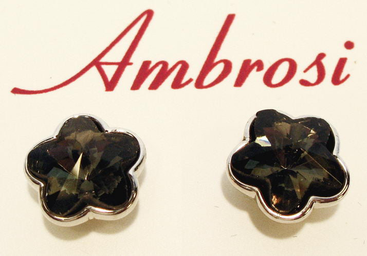 Earrings - Flower Shape Crystal Stud - Grey