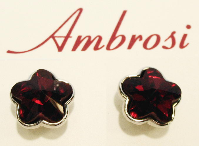 Earrings - Flower Shape Crystal Stud - Red