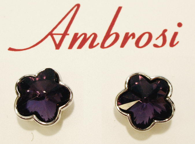 Earrings - Flower Shape Crystal Stud - Tanzanite