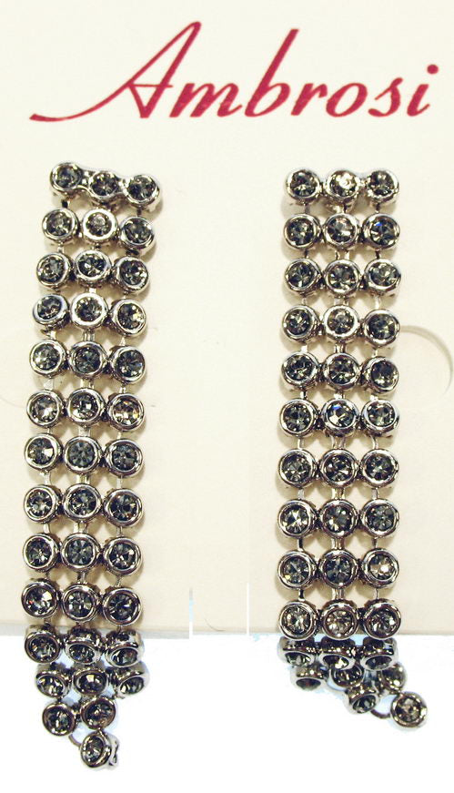 Earrings - 3 Waterfall Drop Crystal - Black