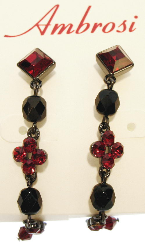 Earrings - Diamond Top with Drop - Red