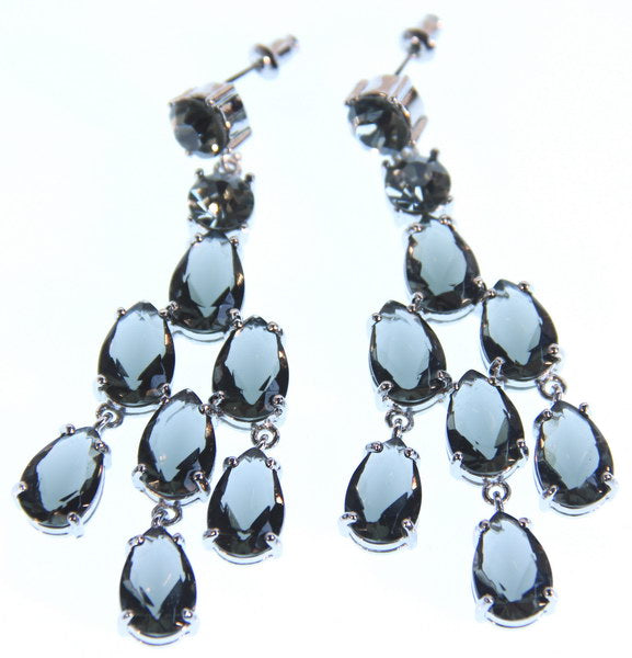 Earrings - Large Mutli Cryst Drop - Grey