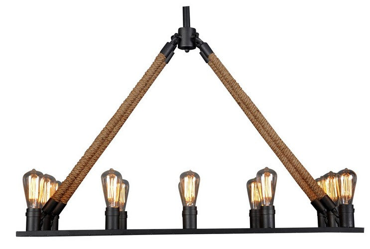 Hanging Light - Rope & Steel Chandelier with Edison Bulbs - 100cm