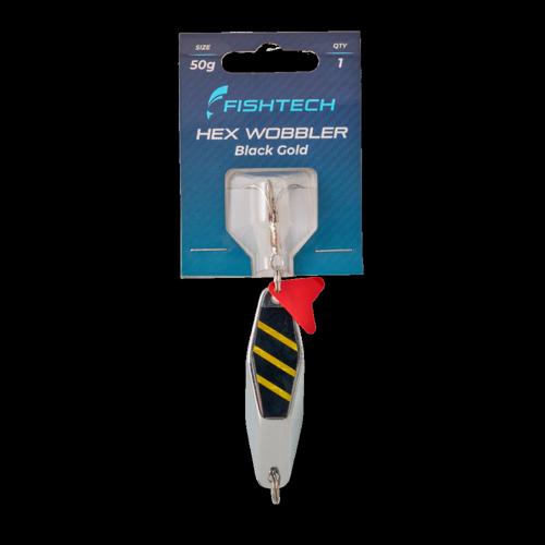 Hex Wobbler Metal Fishing Lure Fishtech 50g Black Gold