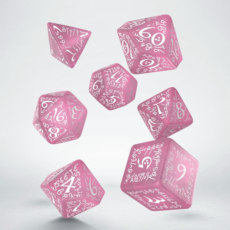 Q Workshop - Elvish Dice Set - Shimmering Pink & White Dice Set 7