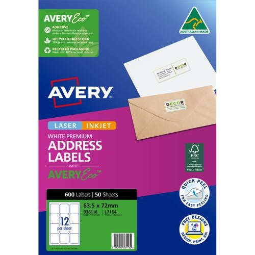 Avery Premium Adressing Labels with AveryEco L7164 12up 50 Sheets