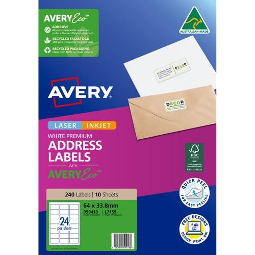 Avery Premium Adressing Labels with AveryEco L7159 24up 10 Sheets