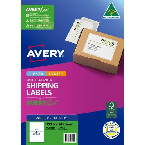 Avery Premium Shipping Labels with AveryEco L7168 2up 100 Sheets