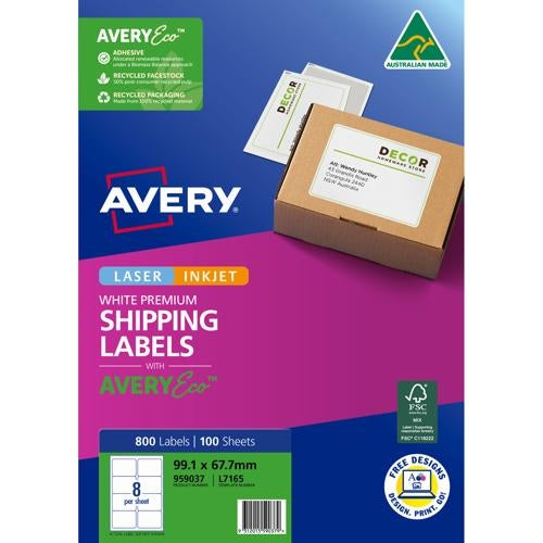 Avery Premium Shipping Labels with AveryEco L7165 8up 100 Sheets
