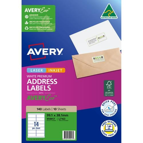 Avery Premium Adressing Labels with AveryEco L7163 14up 10 Sheets