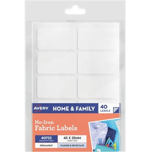 Avery No-Iron Fabric Labels White 40 Labels 40722