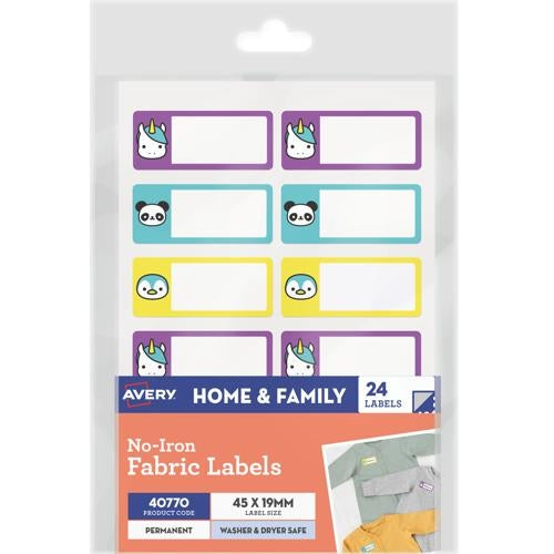 Avery No-Iron Fabric Labels Assorted Cute Animal Designs 24 Labels 40770