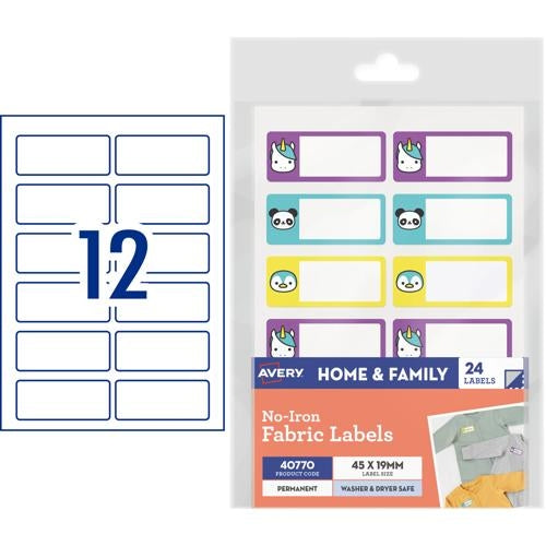 Avery No-Iron Fabric Labels Assorted Cute Animal Designs 24 Labels 40770