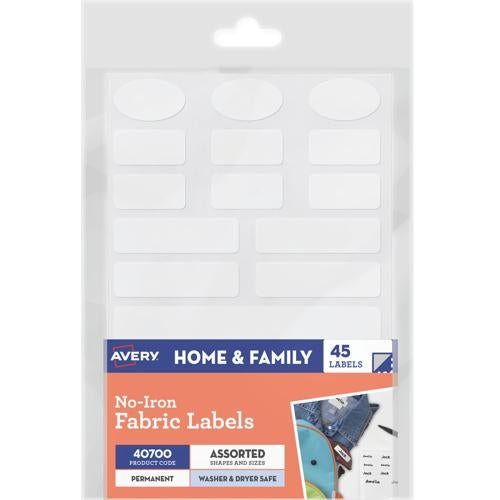 Avery No-Iron Fabric Labels Assorted White 45 Labels 40700