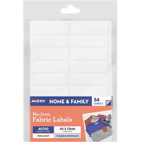 Avery No-Iron Fabric Labels White 54 Labels 40720