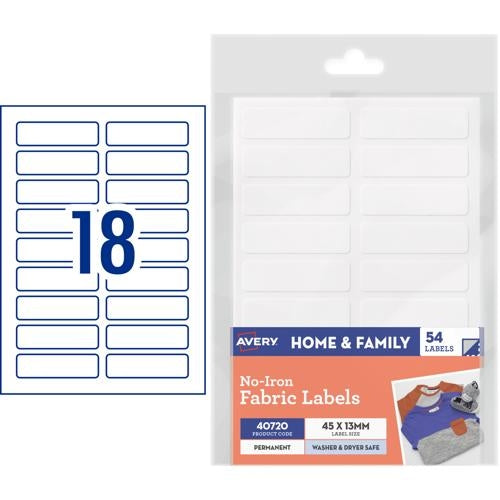 Avery No-Iron Fabric Labels White 54 Labels 40720