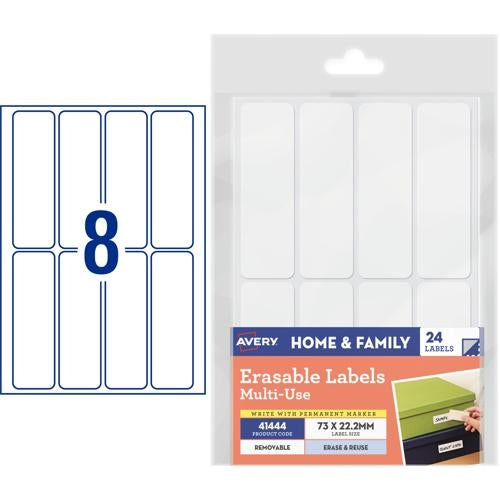 Avery Erasable Multi-Use Removable Labels 73x22.2mm 24 Labels 41444