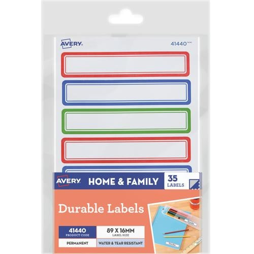 Avery Kids Durable Labels Dishwasher & Microwave Safe 89x16mm 35 Labels 41440