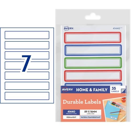 Avery Kids Durable Labels Dishwasher & Microwave Safe 89x16mm 35 Labels 41440