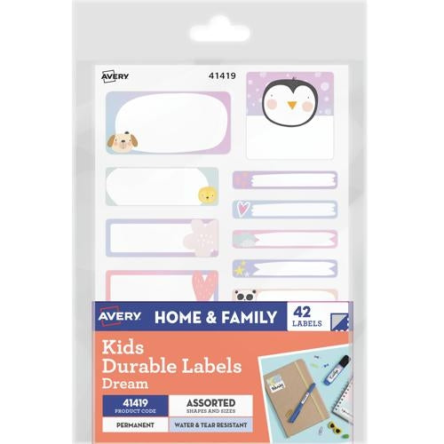 Avery Kids Durable Labels Dishwasher & Microwave Safe 42 Labels Dream 41419