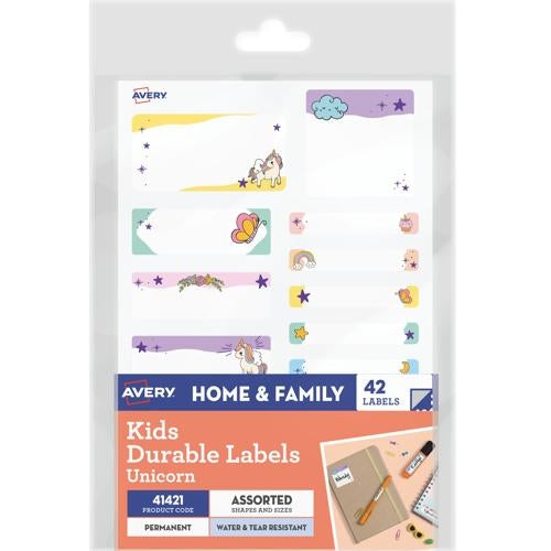 Avery Kids Durable Labels Dishwasher & Microwave Safe 42 Labels Unicorn 41421