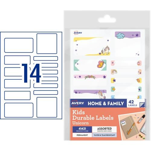 Avery Kids Durable Labels Dishwasher & Microwave Safe 42 Labels Unicorn 41421