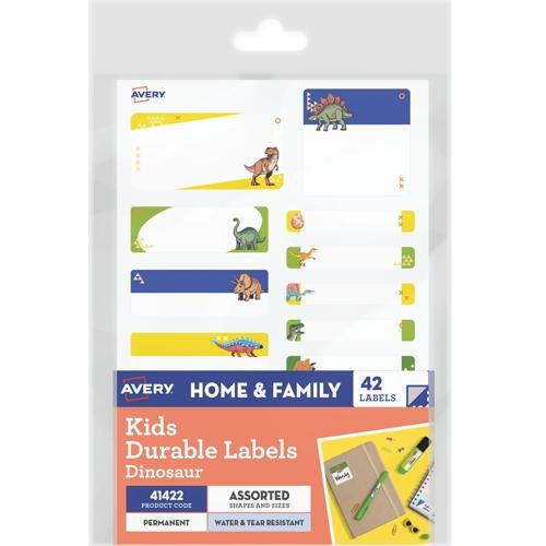 Avery Kids Durable Labels Dishwasher & Microwave Safe 42 Labels Dinosaur 41422