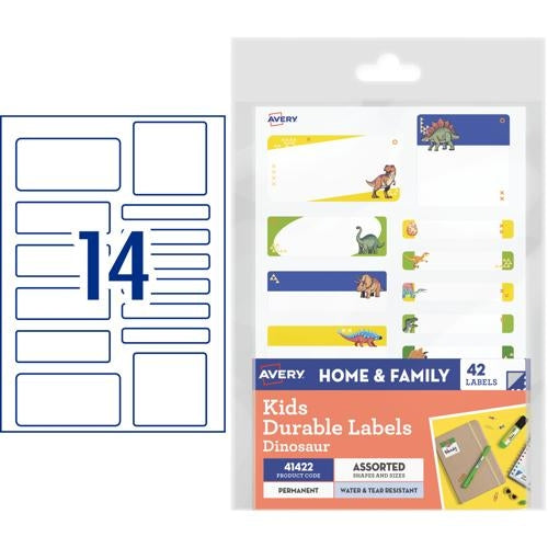 Avery Kids Durable Labels Dishwasher & Microwave Safe 42 Labels Dinosaur 41422