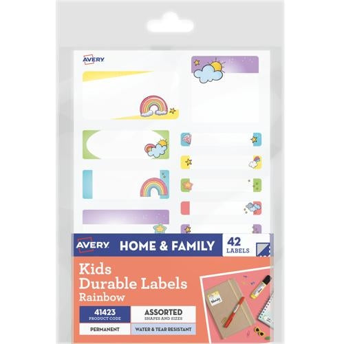 Avery Kids Durable Labels Dishwasher & Microwave Safe 42 Labels Rainbow 41423