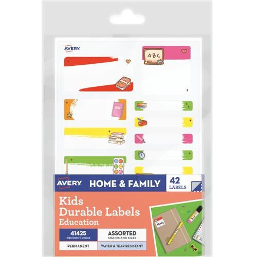 Avery Kids Durable Labels Dishwasher & Microwave Safe 42 Labels Education 41425
