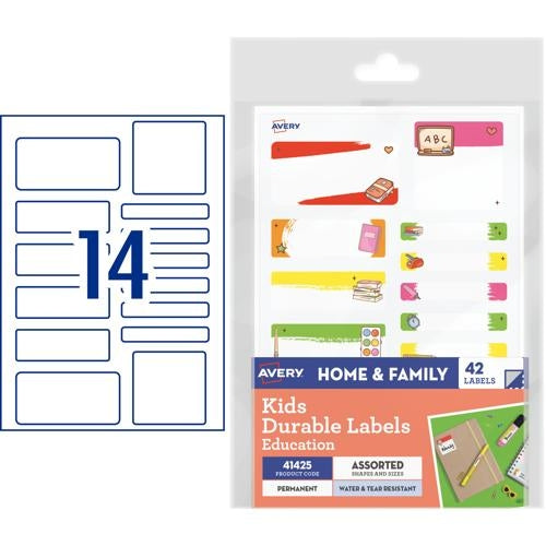 Avery Kids Durable Labels Dishwasher & Microwave Safe 42 Labels Education 41425