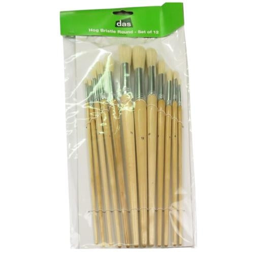 DAS 582 Hog Bristle Round Paint Brush Set of 12 Assorted Sizes