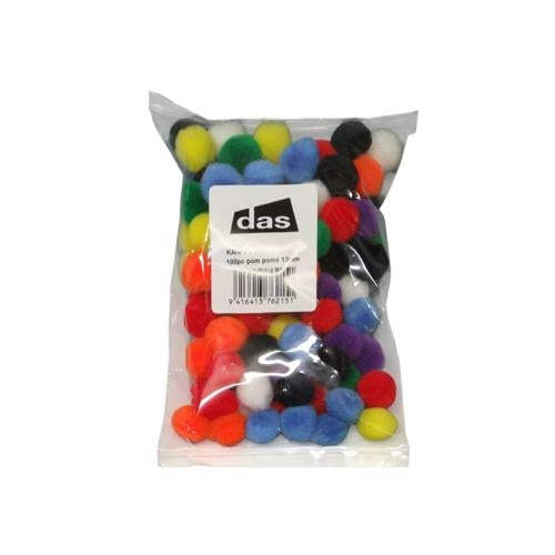 DAS Pom Poms 13mm Assorted Colours Pack of 100