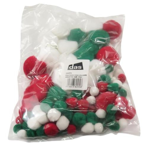 DAS Pom Poms Xmas Assorted Colours Size Pack of 100