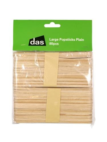 DAS Large Wooden Craft Popsticks Plain Pack of 80