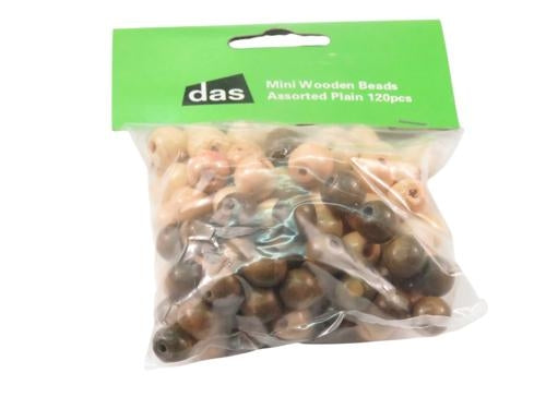DAS Mini Wooden Beads Assorted Plain Pack of 120