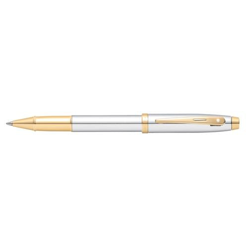 SHEAFFER 100 CHROME/GOLD TRIM PLATE ROLLERBALL PEN