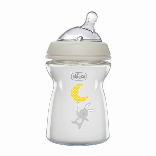 CHICCO BOTTLE GLASS: NATURAL FEELING 250ML SLOW FLOW