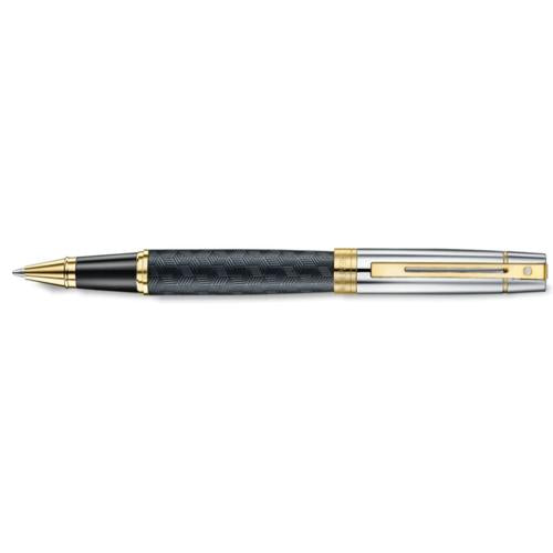 SHEAFFER 300 ETCHED MATT BLACK/GLOSS CAP/GOLD ROLLERBALL PEN