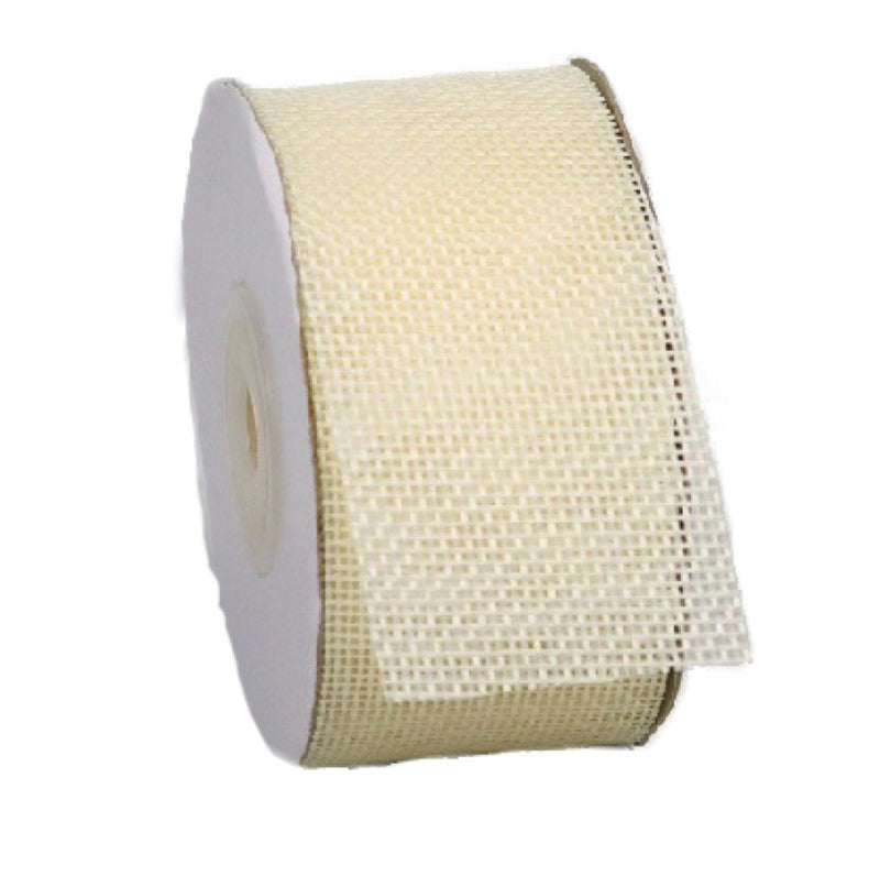 White jute-like ribbon, 4cm wide and 10m long, perfect for weddings, crafts, and elegant decor.