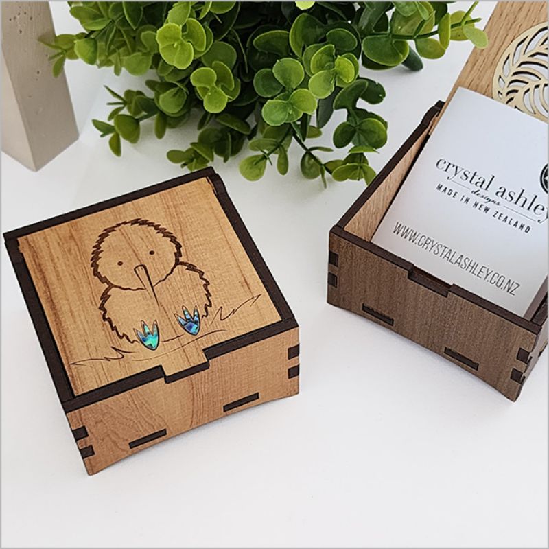 Square Kiwi trinket box (8cm) with NZ Paua inlay, perfect for jewelry and keepsakes, elegantly designed for home decor.