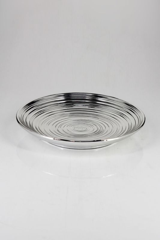 Ceramic - Chrome Rib Shallow Dish - Silver - Set of 12